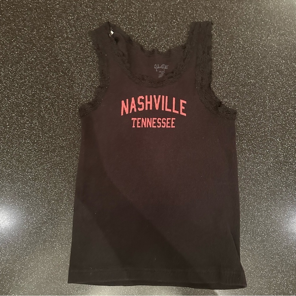 Brandy Melville Black Tank Top with Pink 'Nashville Tennessee' Print